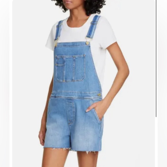 NWOT Frame Le Garcon Cutoff Short Denim Overalls - M - Picture 2 of 10